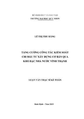 Luận văn tăng cường công tác kiểm soát chi đầu tư xây dựng cơ bản qua kho bạc nhà nước vĩnh thạnh