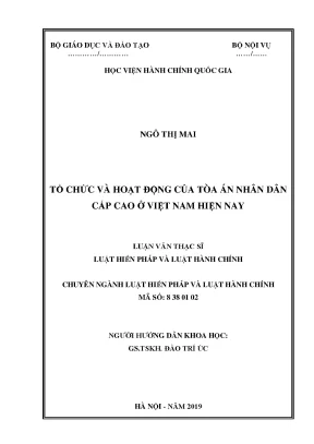 Luận văn tổ chức và hoạt động của tòa án nhân dân cấp cao ở việt nam hiện nay