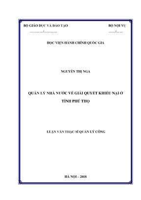 Luận văn quản lý nhà nước về giải quyết khiếu nại ở tỉnh phú thọ