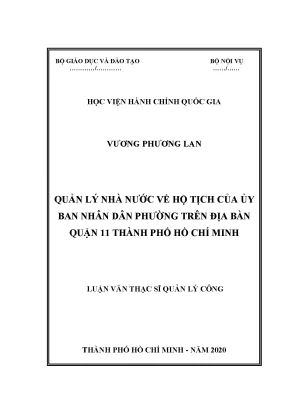 Luận văn quản lý nhà nước về hộ tịch của ủy ban nhân dân phường trên địa bàn quận 11 thành phố hồ chí minh