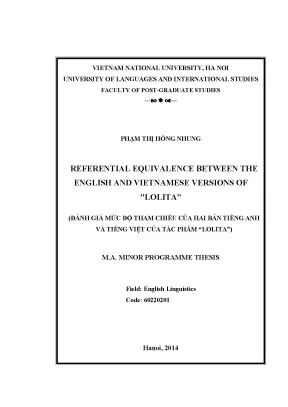 Luận văn thạc sĩ referential equivalence between the english and vietnamese versions of lolita