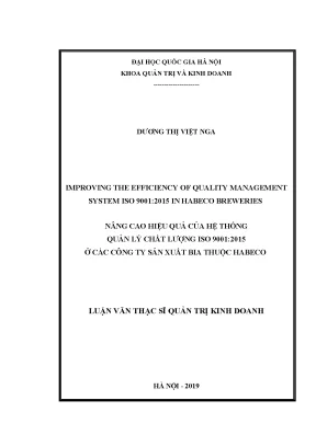 Luận văn thạc sĩ nâng cao hiệu quả của hệ thống quản lý chất lượng iso 90012015 ở các công ty sản xuất bia thuộc habeco