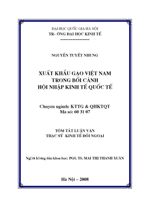Luận văn thạc sĩ xuất khẩu gạo việt nam trong bối cảnh hội nhập kinh tế quốc tế
