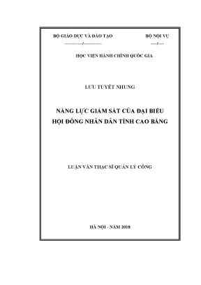 Luận văn năng lực giám sát của đại biểu hội đồng nhân dân tỉnh cao bằng