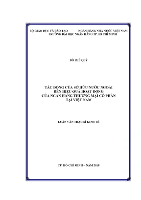 Luận văn thạc sĩ tác động của sở hữu nước ngoài đến hiệu quả hoạt động của ngân hàng thương mại cổ phần tại việt nam