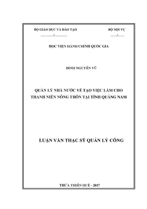 Luận văn quản lý nhà nước về tạo việc làm cho thanh niên nông thôn tại tỉnh quảng nam