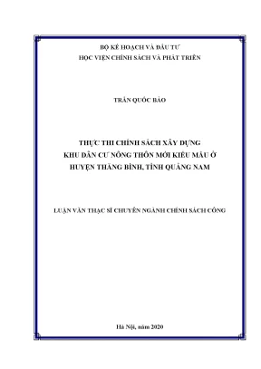 Luận văn thực thi chính sách xây dựng khu dân cư nông thôn mới kiểu mẫu ở huyện thăng bình tỉnh quảng nam