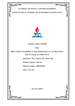 Luận văn solutions to improve the efficiency in attracting fdi in nghe an province