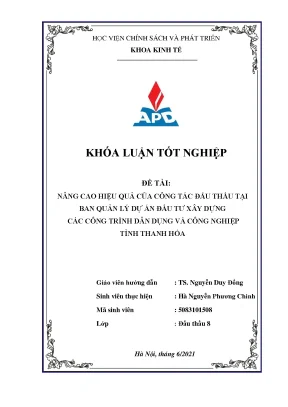 Luận văn nâng cao hiệu quả công tác đấu thầu tại ban quản lý dự án đầu tư xây dựng các công trình dân dụng và công nghiệp tỉnh thanh hóa