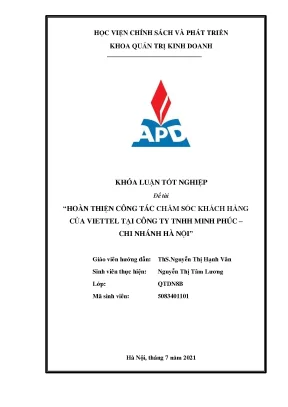 Luận văn thực trạng và giải pháp nâng cao hoạt động chăm sóc khách hàng của viettel tại công ty tnhh minh phúc chi nhánh hà nội
