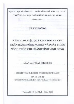 Luận văn thạc sĩ nâng cao hiệu quả kinh doanh của ngân hàng nông nghiệp và phát triển nông thôn chi nhánh tỉnh vĩnh long