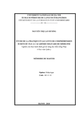 Luận văn thạc sĩ étude de la pratique évaluative de compréhension écrite du fle à lacadémie militaire de médecine