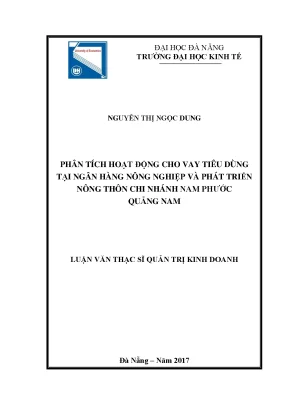 Luận văn phân tích hoạt động cho vay tiêu dùng tại ngân hàng nông nghiệp và phát triển nông thôn chi nhánh nam phước quảng nam