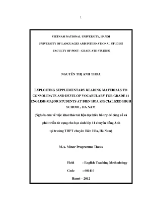 Luận văn thạc sĩ exploitings supplementary reading materials to consolidate and develop vocabulary for grade 11 english major students at bien hoa specialized high school hanam