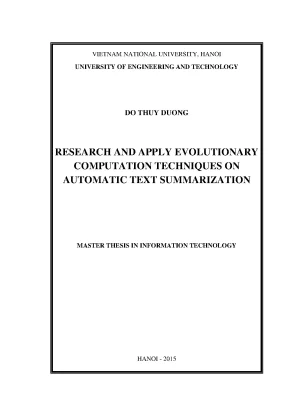 Luận văn thạc sĩ research and apply evolutionary computation techniques on automatic text summarization