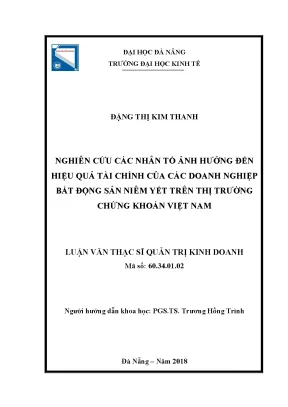 Luận văn nghiên cứu các nhân tố ảnh hưởng hiệu quả tài chính của các doanh nghiệp bất động sản niêm yết trên thị trường chứng khoán việt nam