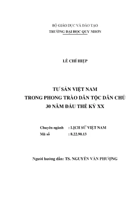Luận văn tư sản việt nam trong phong trào dân tộc dân chủ 30 năm đầu thế kỷ xx