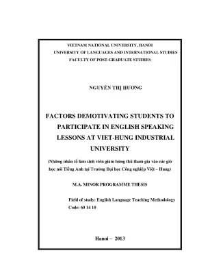 Luận văn thạc sĩ factors demotivating students to participate in english speaking lessons at viet hung industrial university m a thesis linguistic
