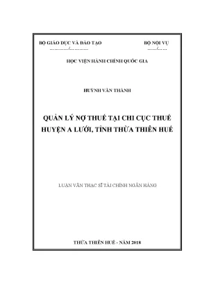 Luận văn quản lý nợ thuế tại chi cục thuế huyện a lưới tỉnh thừa thiên huế