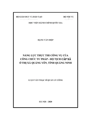 Luận văn năng lực thực thi công vụ của công chức tư pháp hộ tịch cấp xã ở thị xã quảng yên tỉnh quảng ninh
