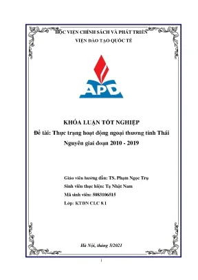 Luận văn thực trạng hoạt động ngoại thương tỉnh thái nguyên giai đoạn 2010 2019