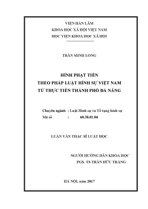 Luận văn thạc sĩ luật hình phạt tiền theo pháp luật hình sự việt nam từ thực tiễn thành phố đà nẵng