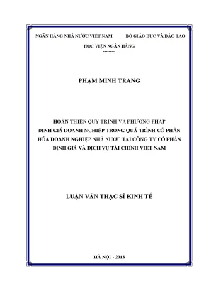 Hoàn thiện quy trình và phương pháp định giá doanh nghiệp trong quá trình cổ phần hóa doanh nghiệp nhà nước tại công ty cổ phần định giá và dịch vụ tài chính việt nam luận văn thạc sỹ kinh tế