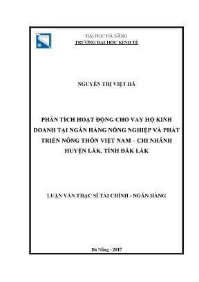 Luận văn phân tích hoạt động cho vay hộ kinh doanh tại ngân hàng nn và phát triển nông thôn việt nam chi nhánh huyện lắk tỉnh đắk lắk