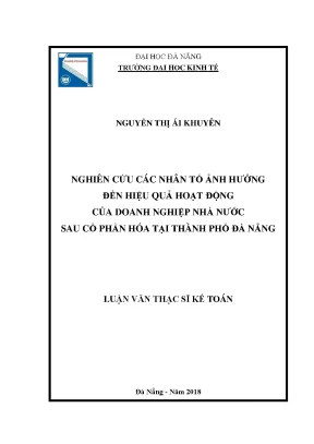 Luận văn nghiên cứu các nhân tố ảnh hưởng đến hiệu quả hoạt động kinh doanh của các doanh nghiệp nhà nước sau cổ phần hóa tại thành phố đà nẵng