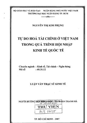 Luận văn thạc sĩ tự do hóa tài chính ở việt nam trong quá trình hội nhập kinh tế quốc tế