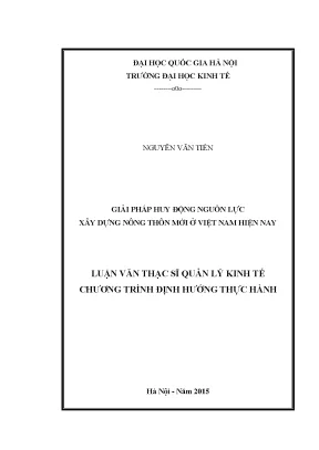 Luận văn thạc sĩ giải pháp huy động nguồn lực xây dựng nông thôn mới ở việt nam hiện nay