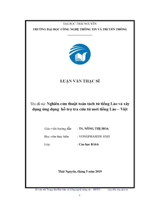 Luận văn thạc sĩ nghiên cứu thuật toán tách từ tiếng lào và xây dựng ứng dụng hỗ trợ tra cứu từ mới tiếng lào việt