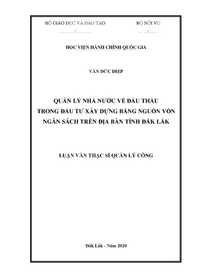Luận văn quản lý nhà nước về đấu thầu trong đầu tư xây dựng bằng nguồn vốn ngân sách trên địa bàn tỉnh đắk lắk
