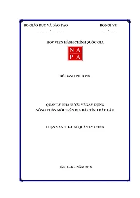 Luận văn quản lý nhà nước về xây dựng nông thôn mới trên địa bàn tỉnh đắk lắk
