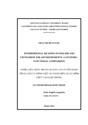 Luận văn thạc sĩ interpersonal meaning in english and vietnamese job advertisements a systemic functional comparison m a thesis linguistics 60 22 02 01