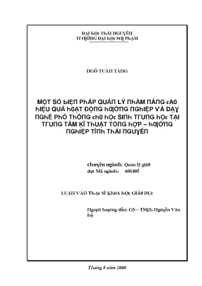 Luận văn một số biện pháp quản lý nhằm nâng cao hiệu qua hoạt động hướng nghiệp và dạy nghề phổ thông cho học sinh trung học tại trung tâm kĩ thuật tổng hợp hư