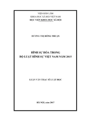 Luận văn thạc sĩ luật học hình sự hóa trong bộ luật hình sự việt nam năm 2015