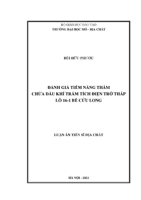 Luận án tiến sĩ đánh giá tiềm năng thấm chứa dầu khí trầm tích điện trở thấp lô 16 1 bể cửu long