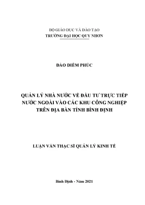 Luận văn quản lý nhà nước về vốn đầu tư trực tiếp nước ngoài vào các khu công nghiệp trên địa bàn tỉnh bình định