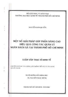 Luận văn thạc sĩ một số giải pháp góp phần nâng cao hiệu quả công tác quản lý ngân sách xã tại thành phố hồ chí minh