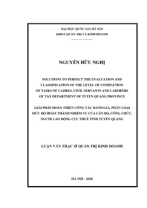Luận văn thạc sĩ solutions to perfect the evaluation and classification of the level of completion of tasks of cadres civil servants and laborers of tax department of tuyen quang province
