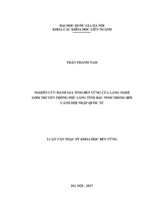 Luận văn thạc sĩ nghiên cứu đánh giá tính bền vững của làng nghề gốm truyền thống phù lãng tỉnh bắc ninh trong bối cảnh hội nhập quốc tếluận văn ths khoa học bền vững
