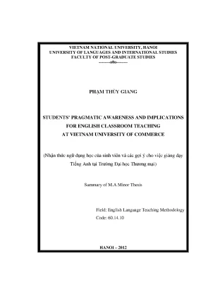 Luận văn thạc sĩ students pragmatic awareness and implications for english classroom teaching at vietnam university of commerce