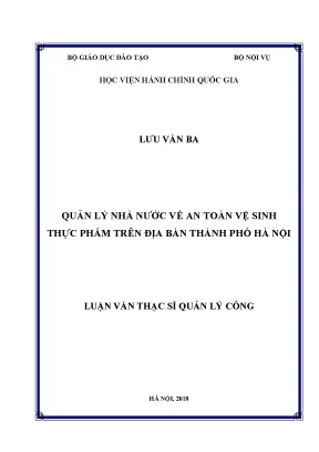 Luận văn quản lý nhà nước về an toàn thực phẩm trên địa bàn thành phố hà nội