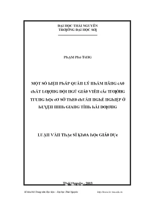 Luận văn một số biện pháp quản lý nhằm nâng cao chất lượng đội ngũ giáo viên các trường trung học cơ sở theo chuẩn nghề nghiệp ở huyện ninh giang tỉnh hải dương