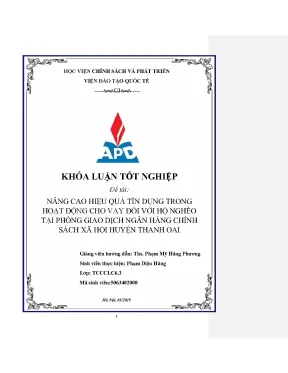 Luận văn nâng cao hiệu quả cho vay đối với hộ nghèo tại phòng giao dịch ngân hàng chính sách xã hội huyện thanh oai