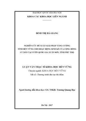 Luận văn thạc sĩ nghiên cứu đề xuất giải pháp tăng cường tính bền vững cho hoạt động sinh kế của cộng đồng dân cư tại vườn quốc gia xuân sơn tỉnh phú thọ