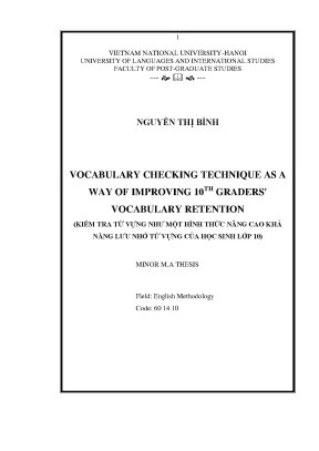 Luận văn thạc sĩ vocabulary checking technique as a way of improving 10th graders vocabulary retension