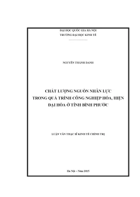 Luận văn thạc sĩ chất lượng nguồn nhân lực trong quá trình công nghiệp hóa hiện đại hóa ở tỉnh bình phước