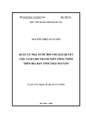 Luận văn quản lý nhà nước đối với giải quyết việc làm cho thanh niên nông thôn trên địa bàn tỉnh thái nguyên